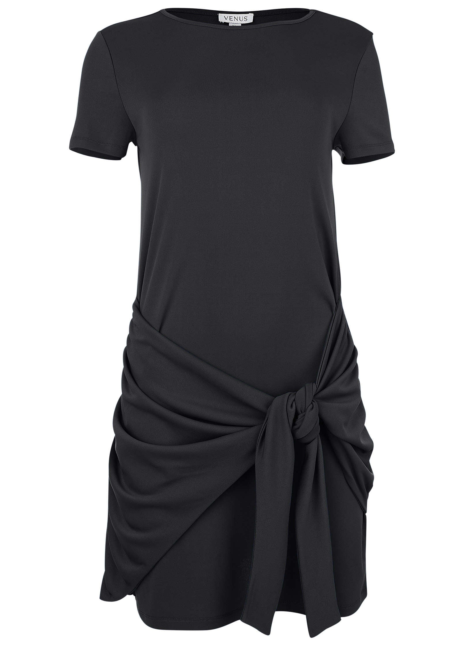 Tie Waist Detail Mini Dress Jet Black