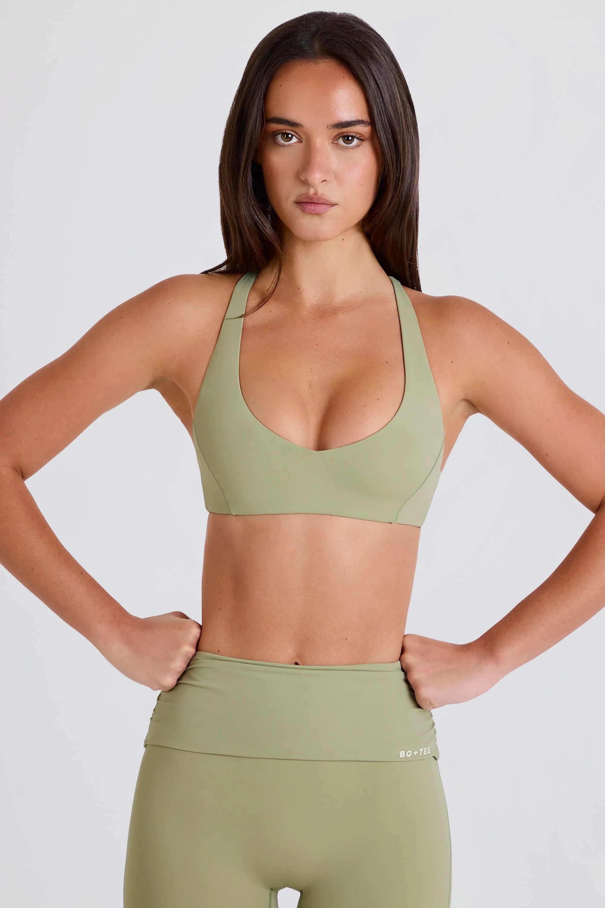 Crossback V Neck Sports Bra in Matcha