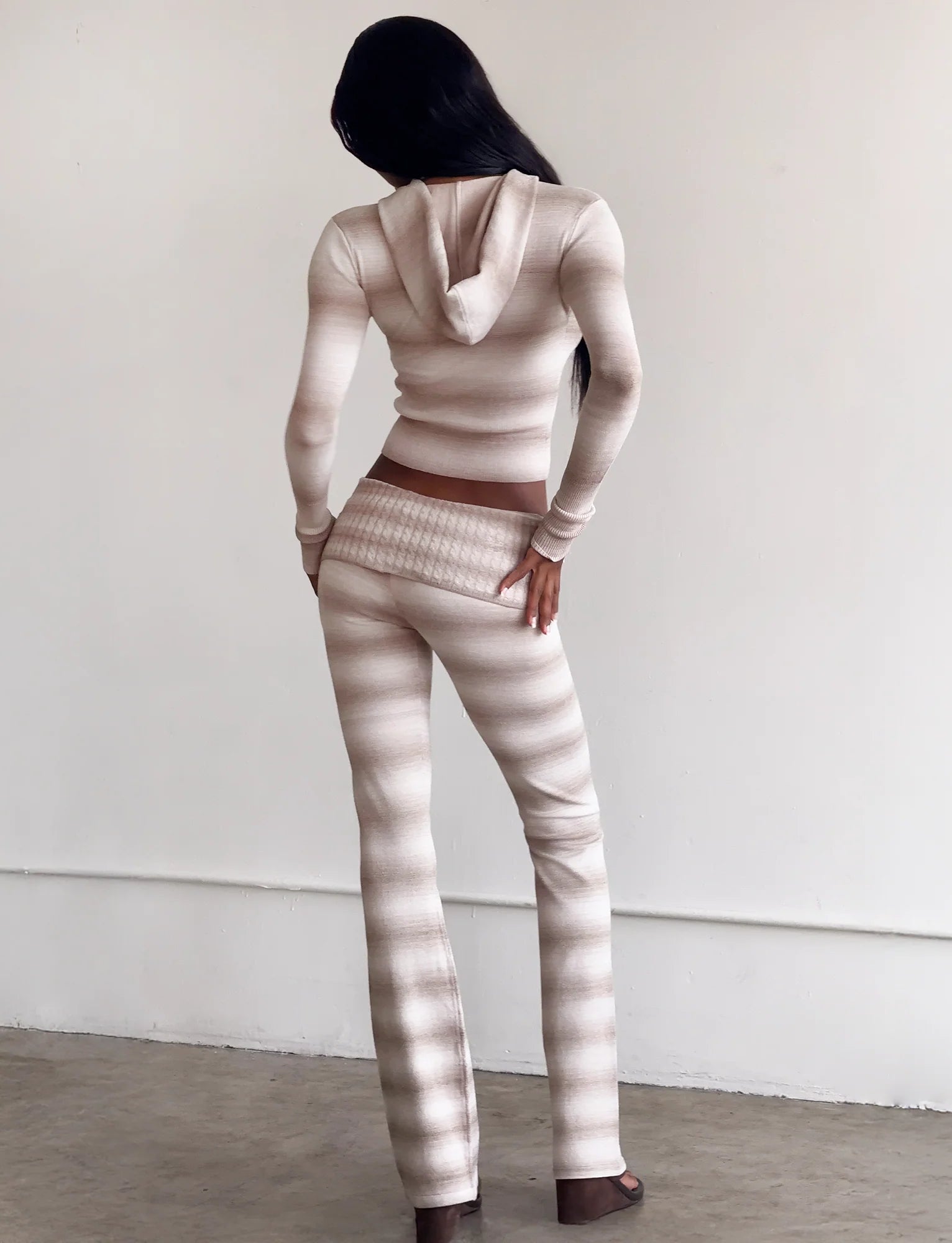 MARISSA FOLDOVER KNIT PANT TAUPE OMBRE STRIPE