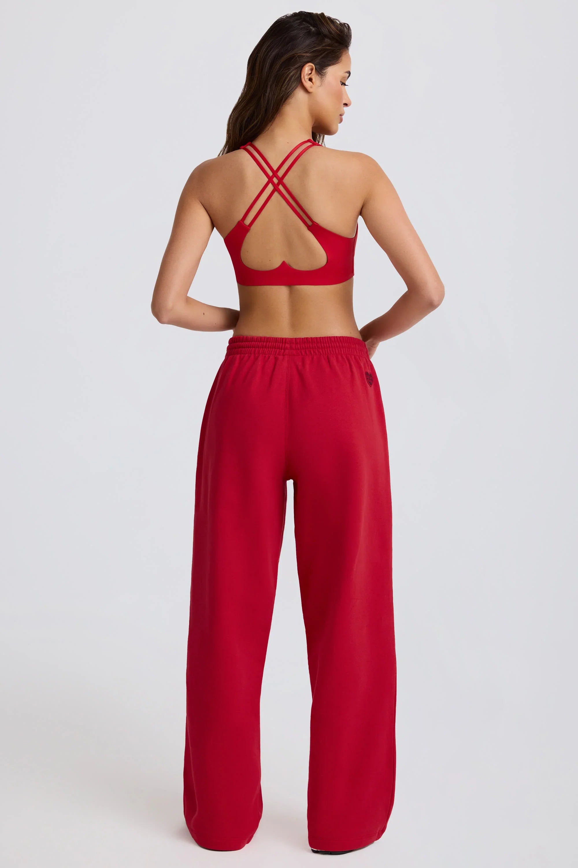 Soft Cotton Jersey Mid Rise Wide Leg Joggers in Hot Red