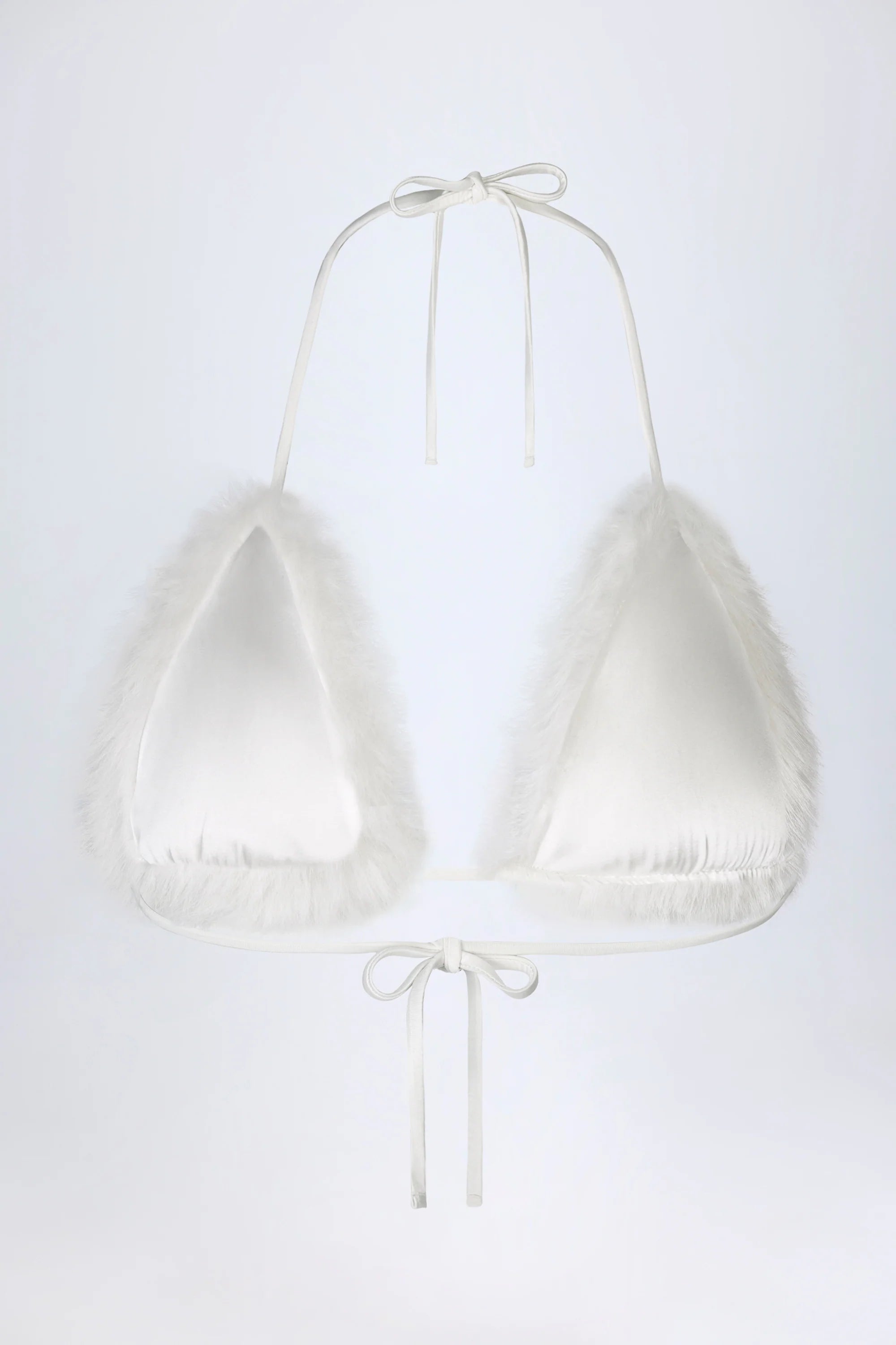 Faux Fur Triangle Bralette in White