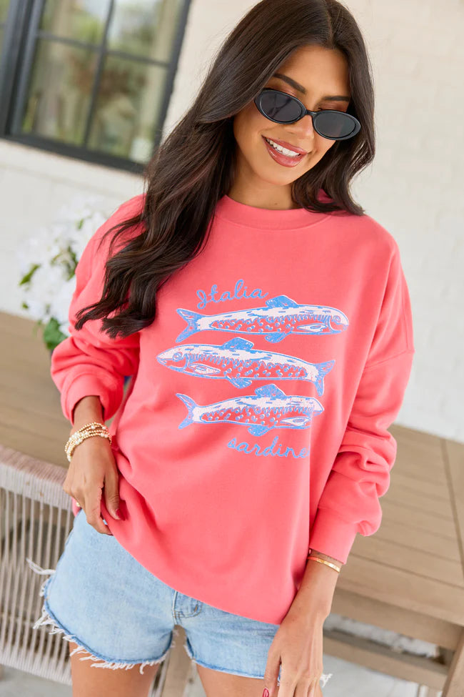 Italia Sardines Light Red Graphic Sweatshirt