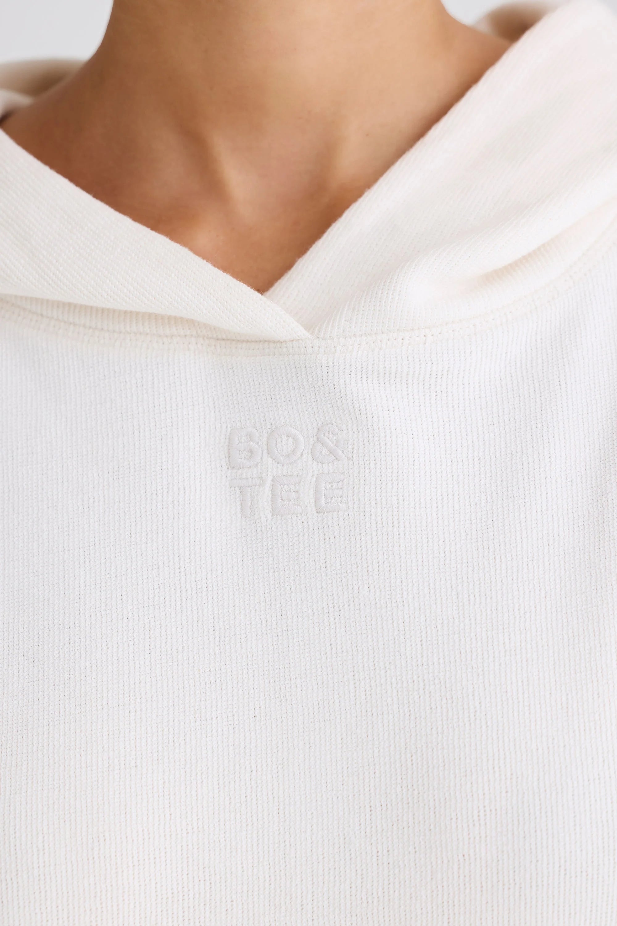 Textured Cotton Jersey Graphic Print Hoodie in White