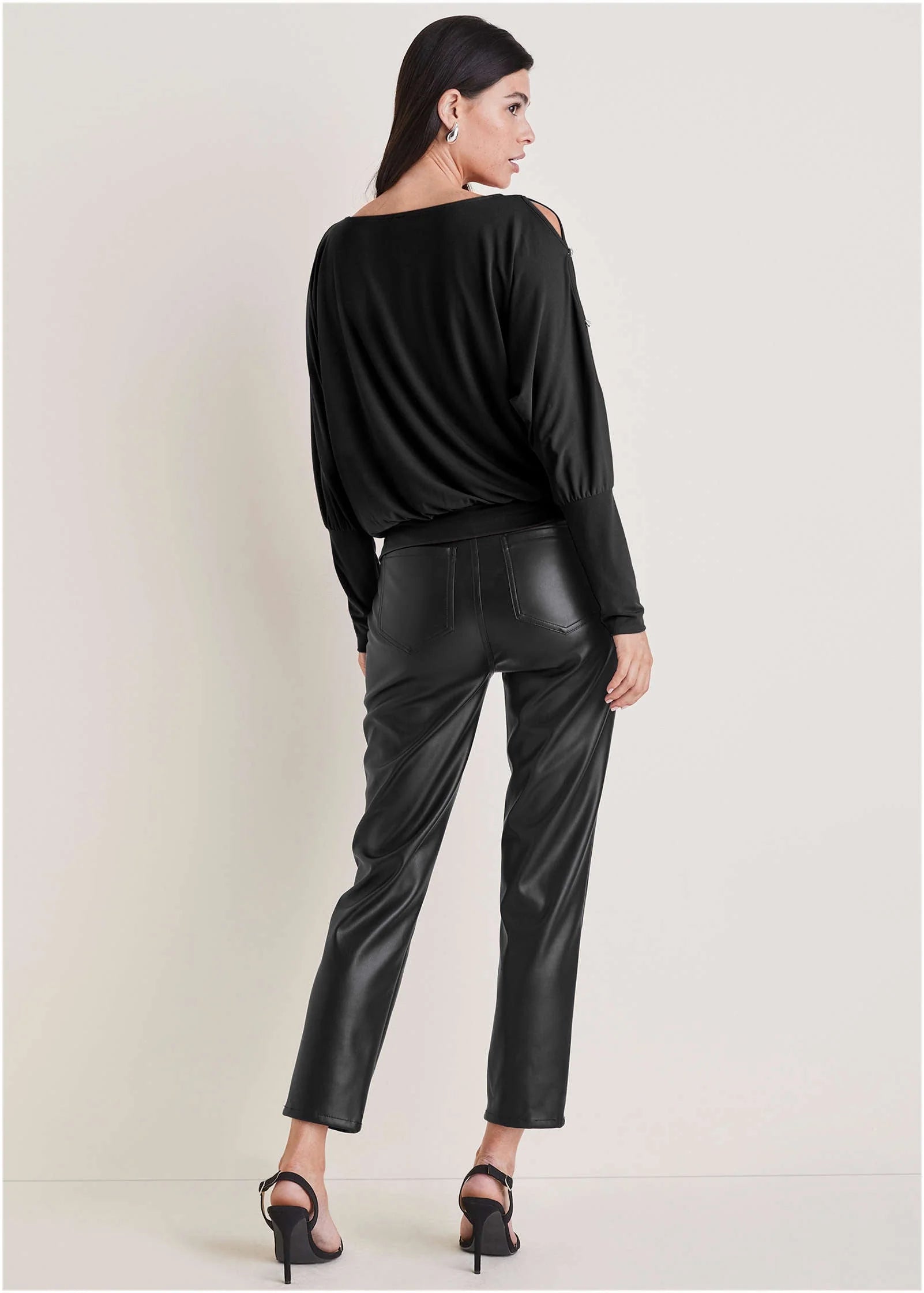 Bling Cold Shoulder Blouse Jet Black