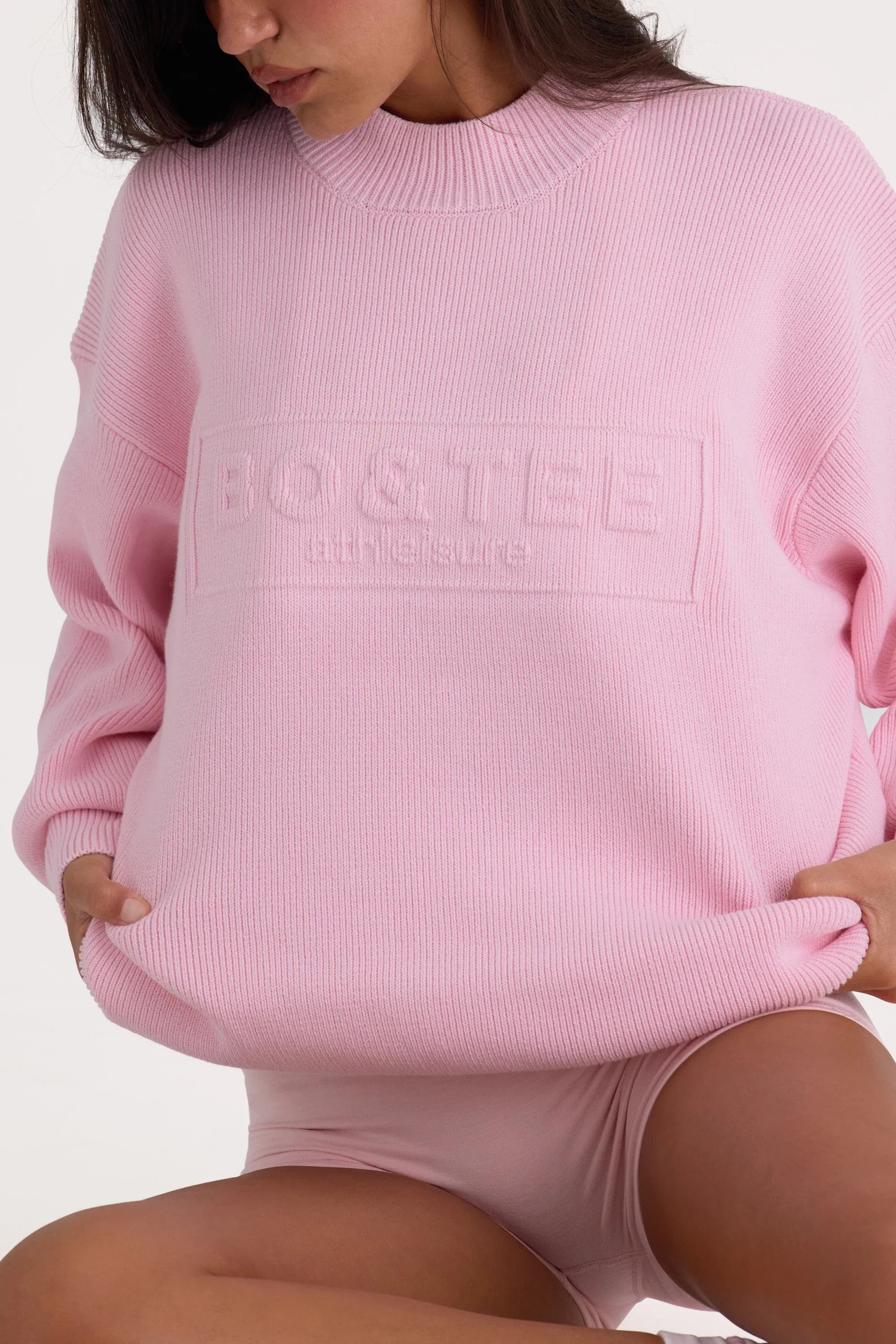 Ribbed Knit Oversized Jumper in Pale Pink