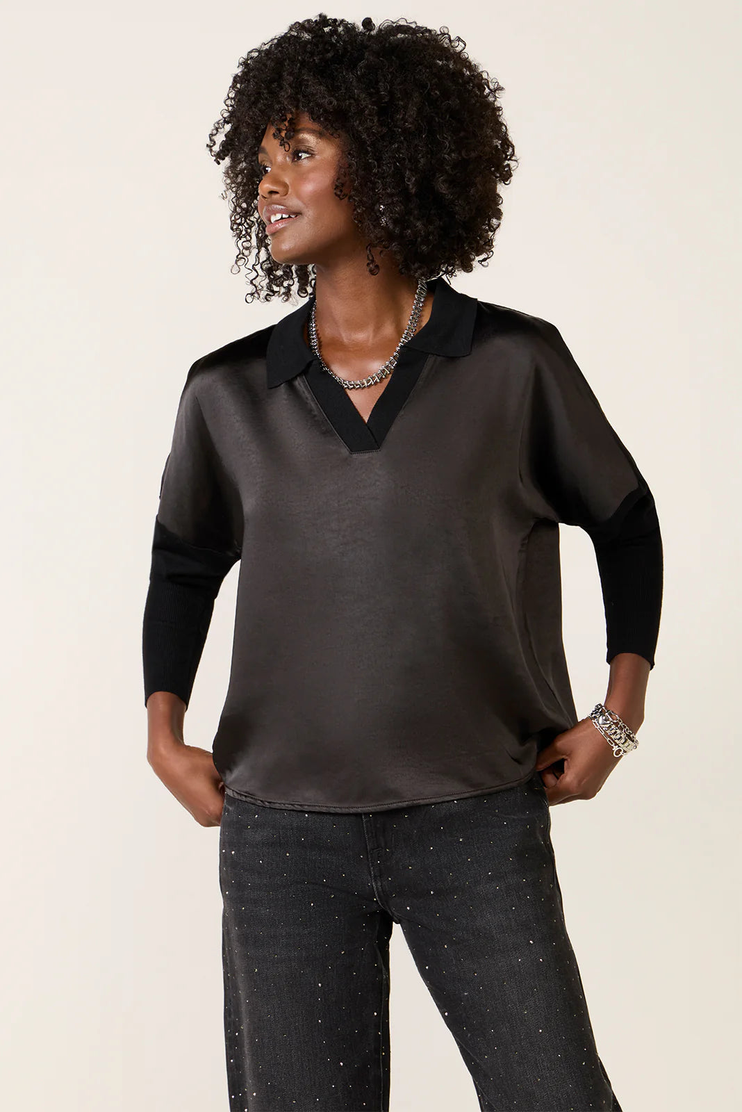 Tina Mixed Media Satin Top