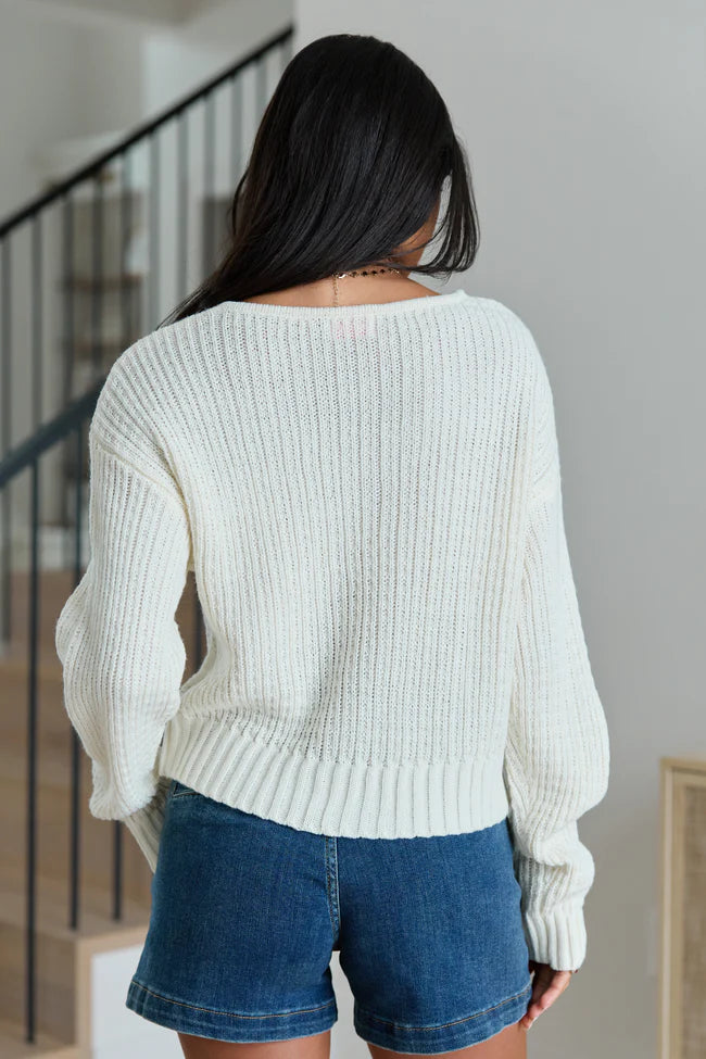 Crystal Ivory Cropped Cable Crewneck Sweater
