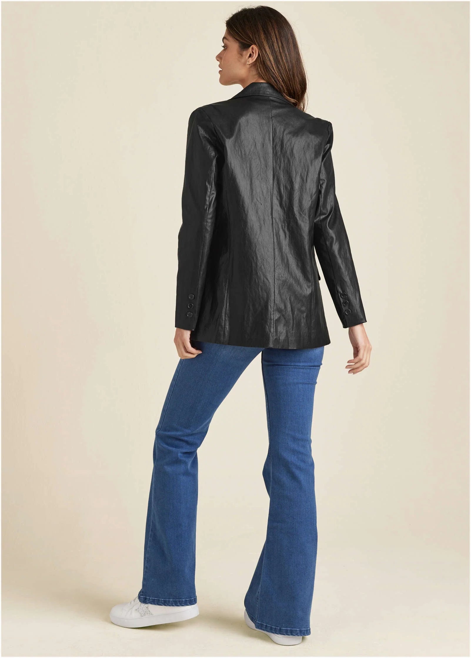 Faux Leather Blazer Jet Black