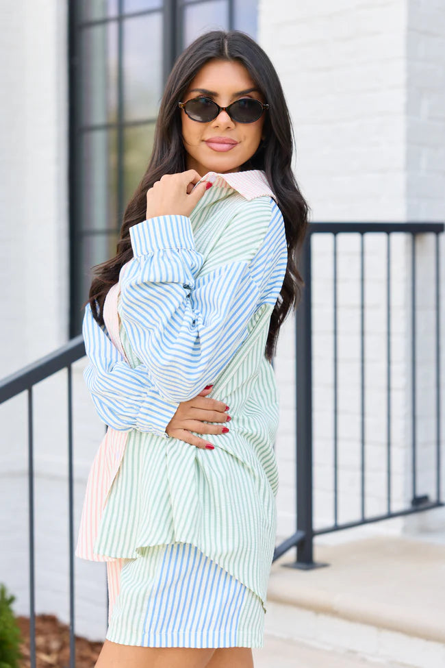 Marlow Multi Stripe Button Up Top