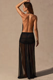 Cowl Neck Plunge Maxi Dress in Black