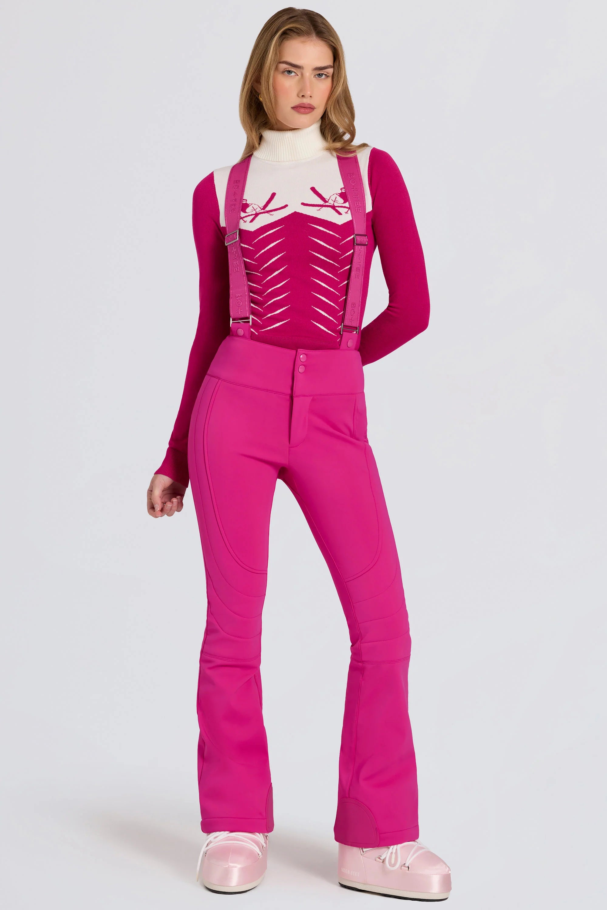Waterproof High Rise Salopettes with Suspenders in Magenta Pink