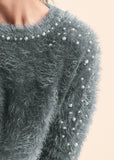 Cozy Pearl Trim Sweater Grey Multi