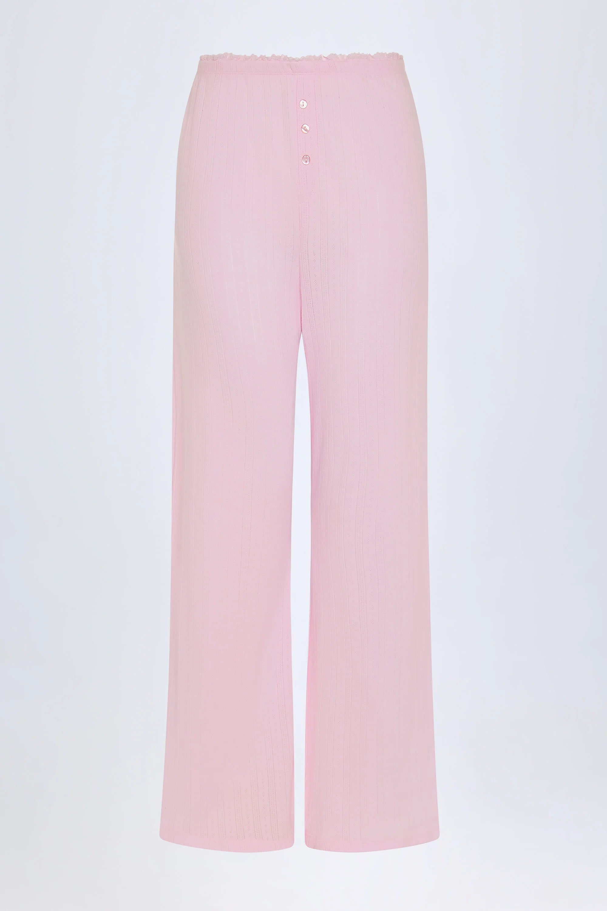 Pointelle Mid Rise Straight Leg Trousers in Baby Pink