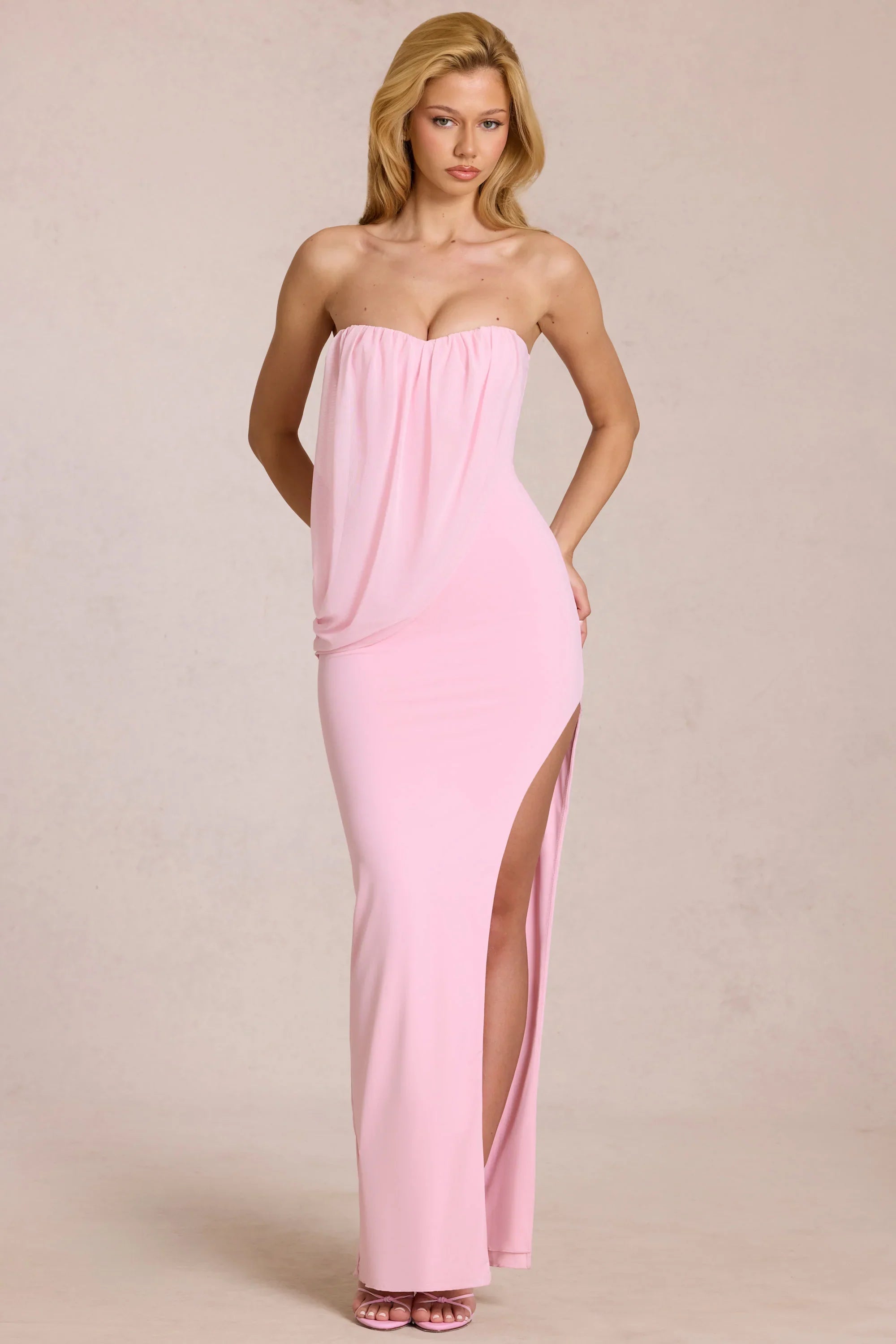 Bandeau Draped Maxi Dress in Blossom Pink