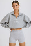 Quarter Zip Cropped Sweatshirt in Grey Marl