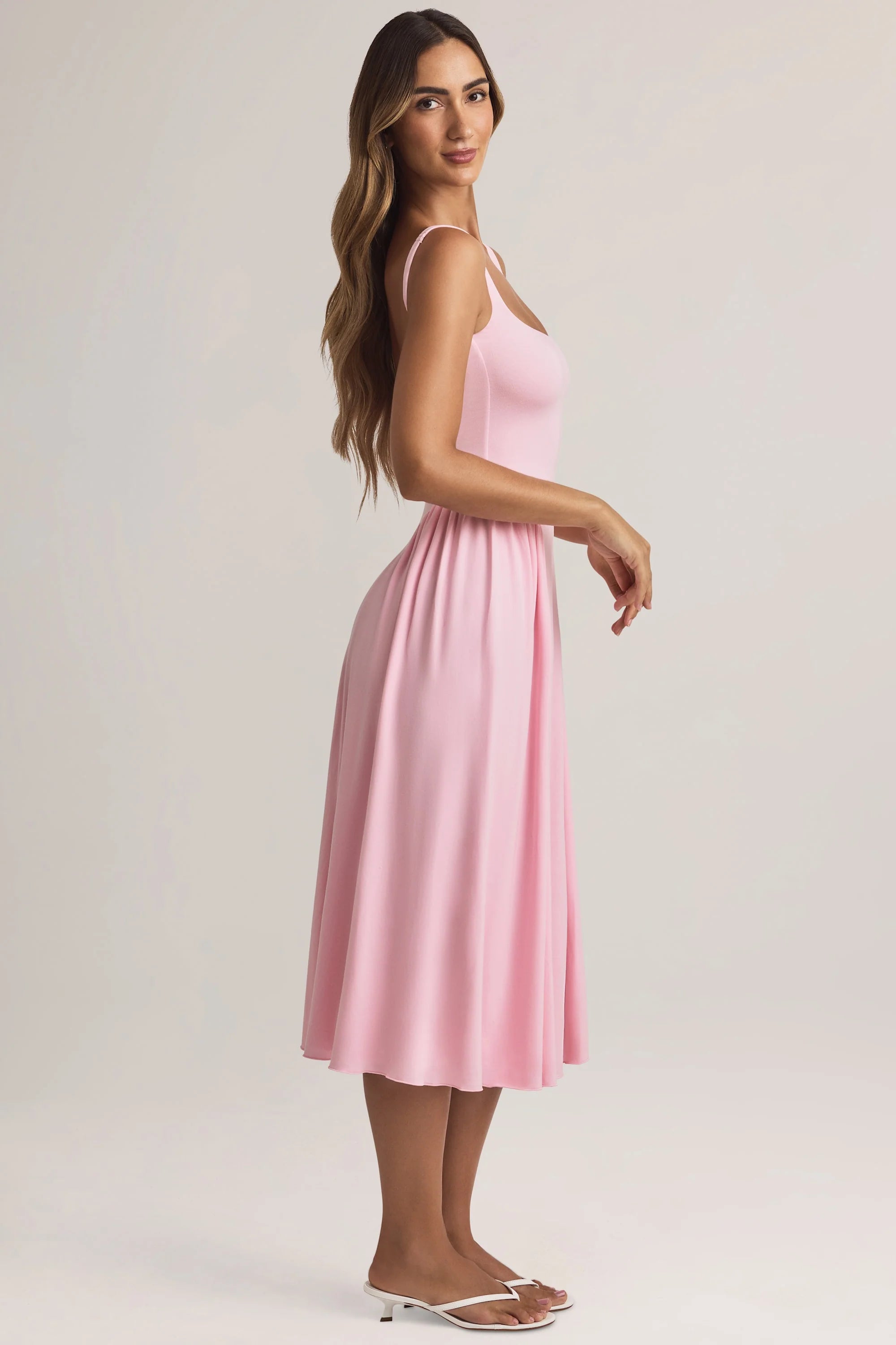Modal A Line Midaxi Dress in Pastel Pink