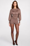 Knit Mid Rise Mini Shorts in Mocha