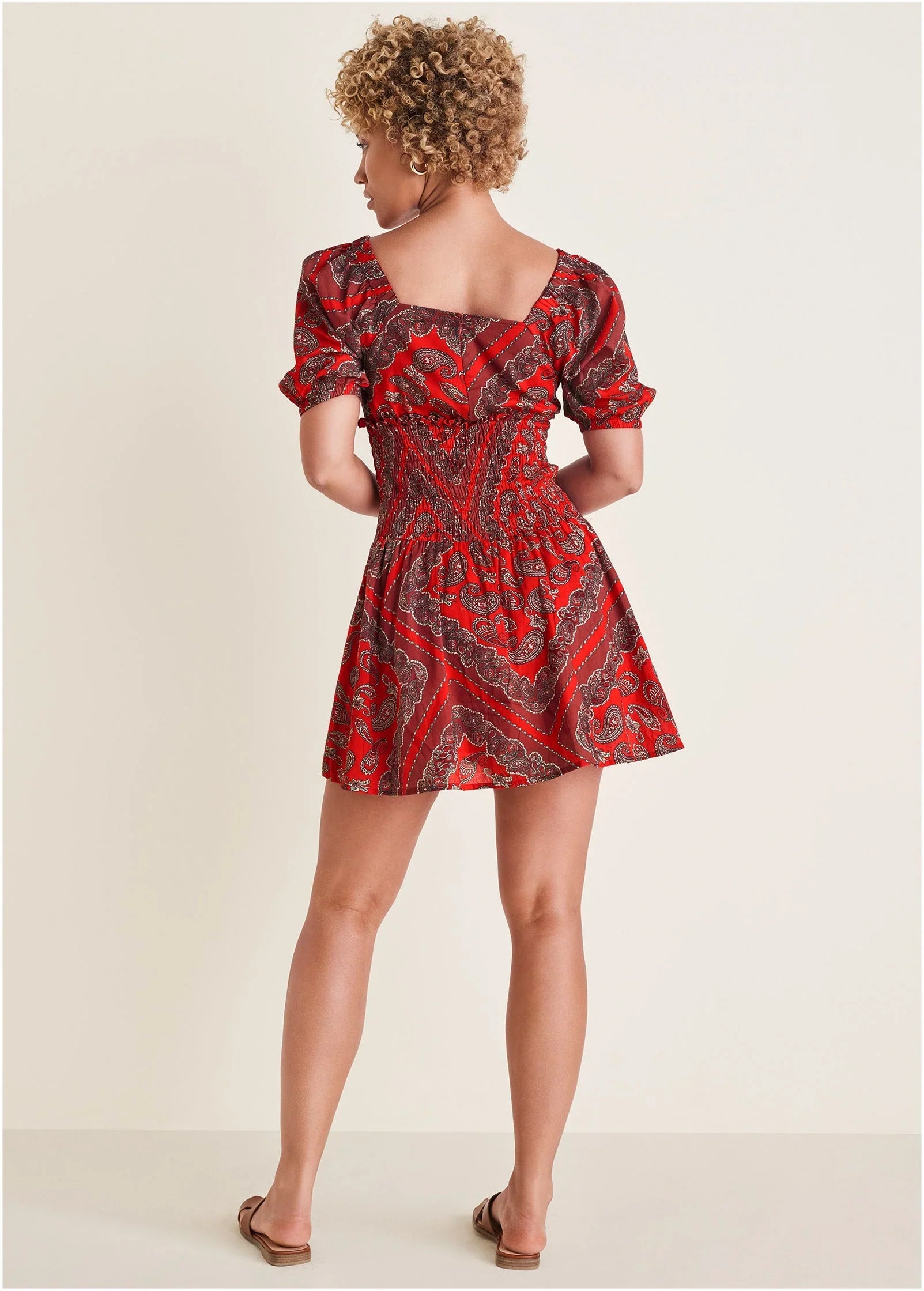 Cotton Voile Mini Dress Bandana Red