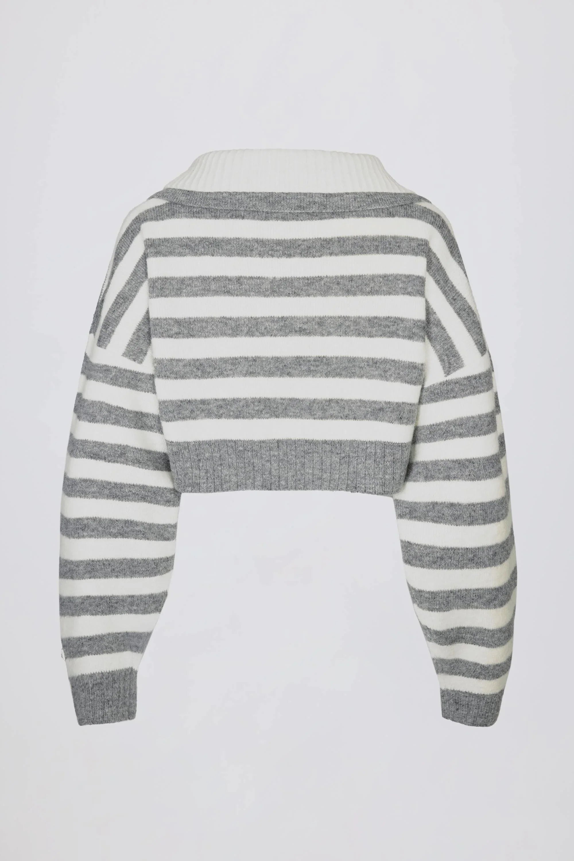 Soft Knit Layered Collar Cropped Jumper in Grey Stripe