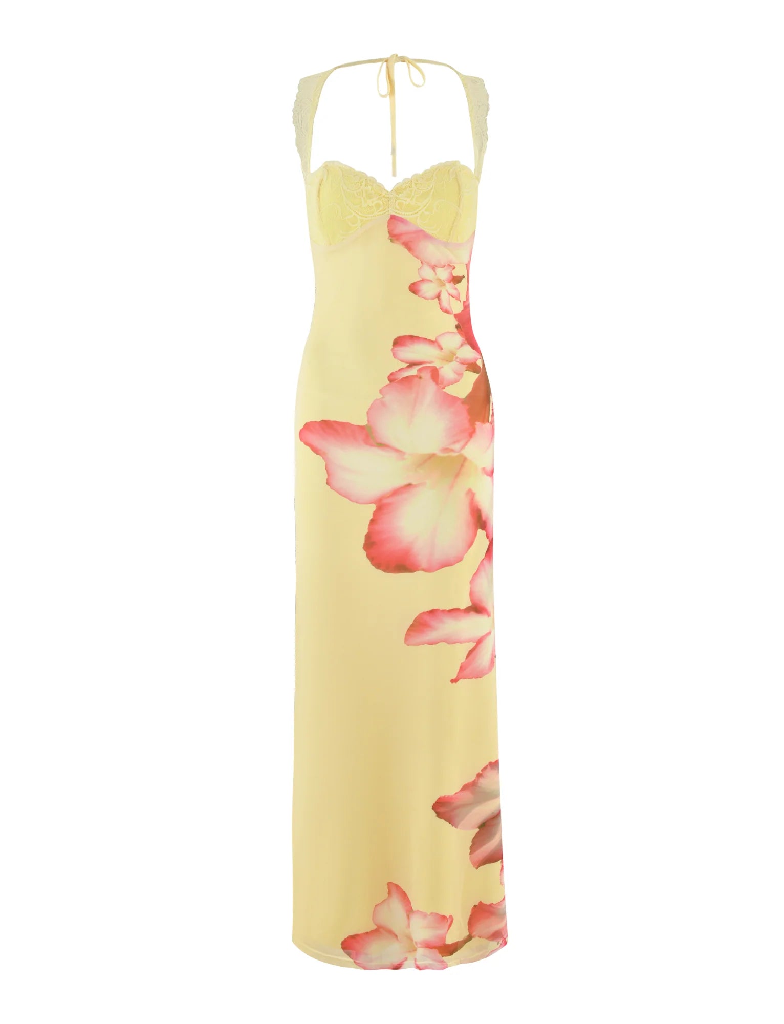NYOMI MAXI DRESS YELLOW MACRO FLORAL YELLOW HIBISCUS