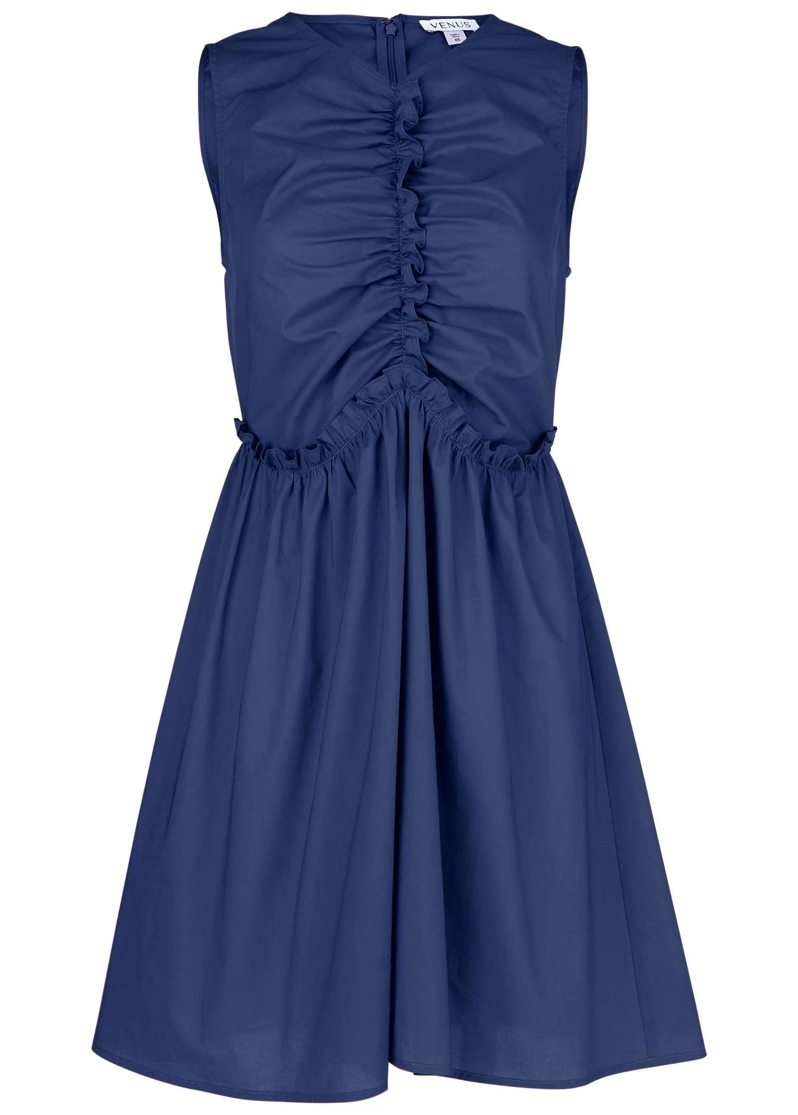 Ruched Sleeveless Mini Dark Blue