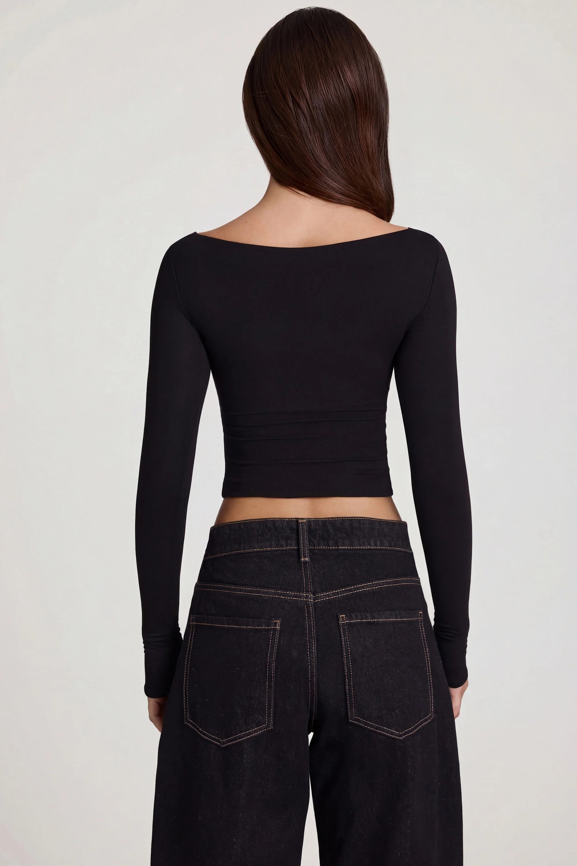 Modal Boat Neck Long Sleeve Top in Black