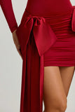 Bow Detail Ruched Mini Dress in True Red