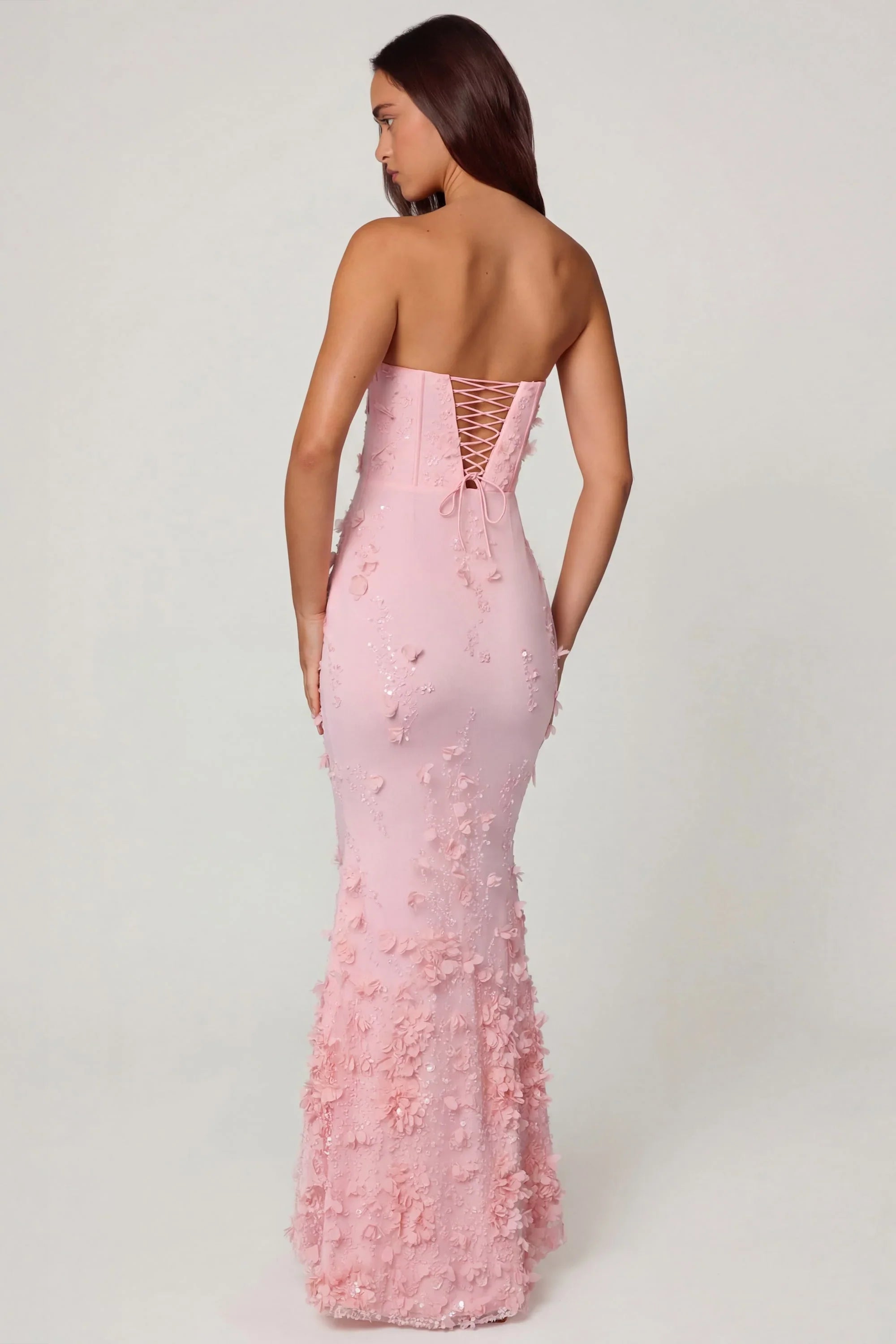 Lace Up Corset Maxi Dress in Soft Pink