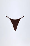 Charm Detail Thong Bikini Bottoms in Dark Chocolate