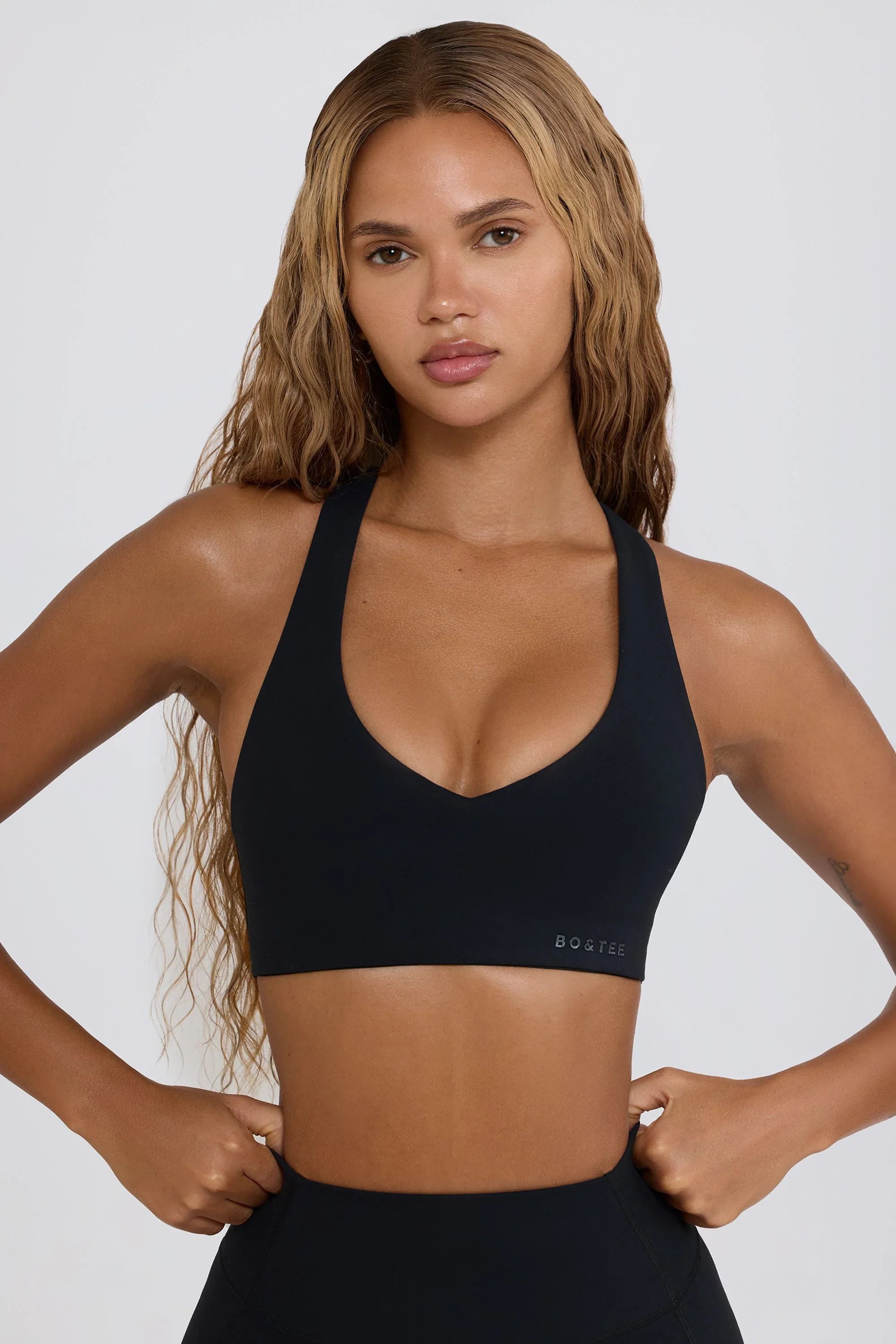 Soft Active V Neck Sports Bra in Black