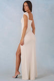 Modal Sweetheart Neck Cowl Waist Maxi Dress in Ivory