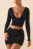 Modal Plunge Long Sleeve Top in Black