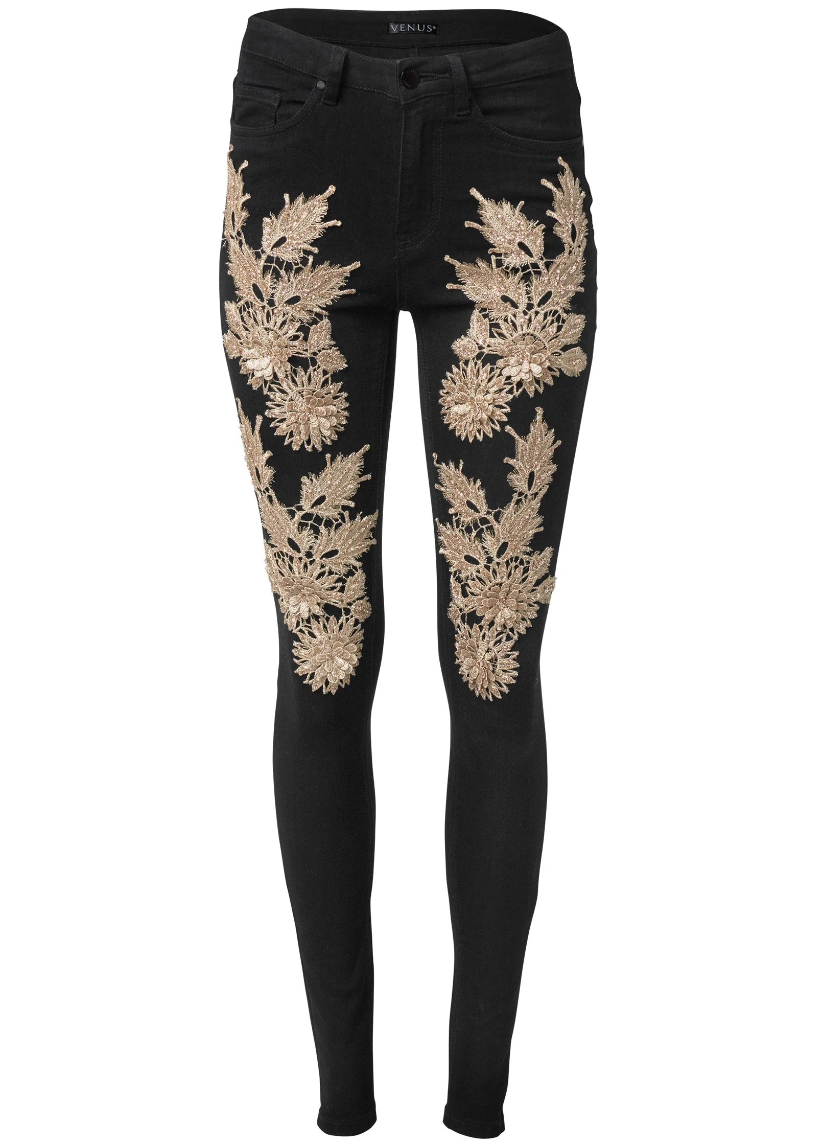 Floral Embellished Jeans Black Multi