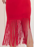 High Neck Fringe Dress Red