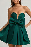 Bow Detail Corset Mini Dress in Emerald Green