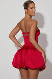 Cut Out Bubble Hem Corset Mini Dress in Red