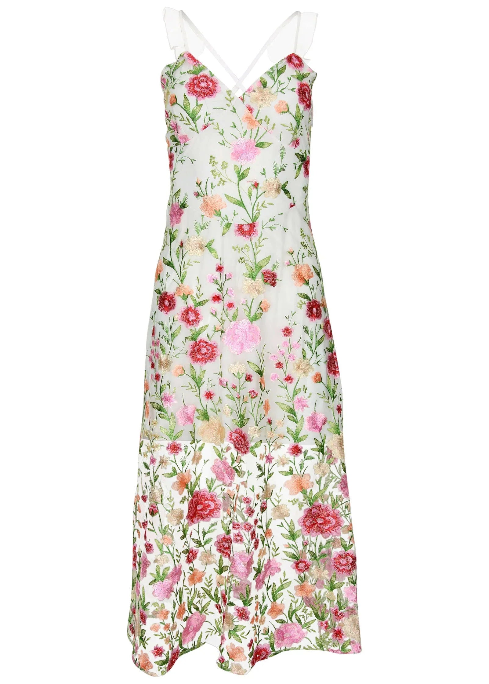 Sheer Embroidered Maxi White Multi