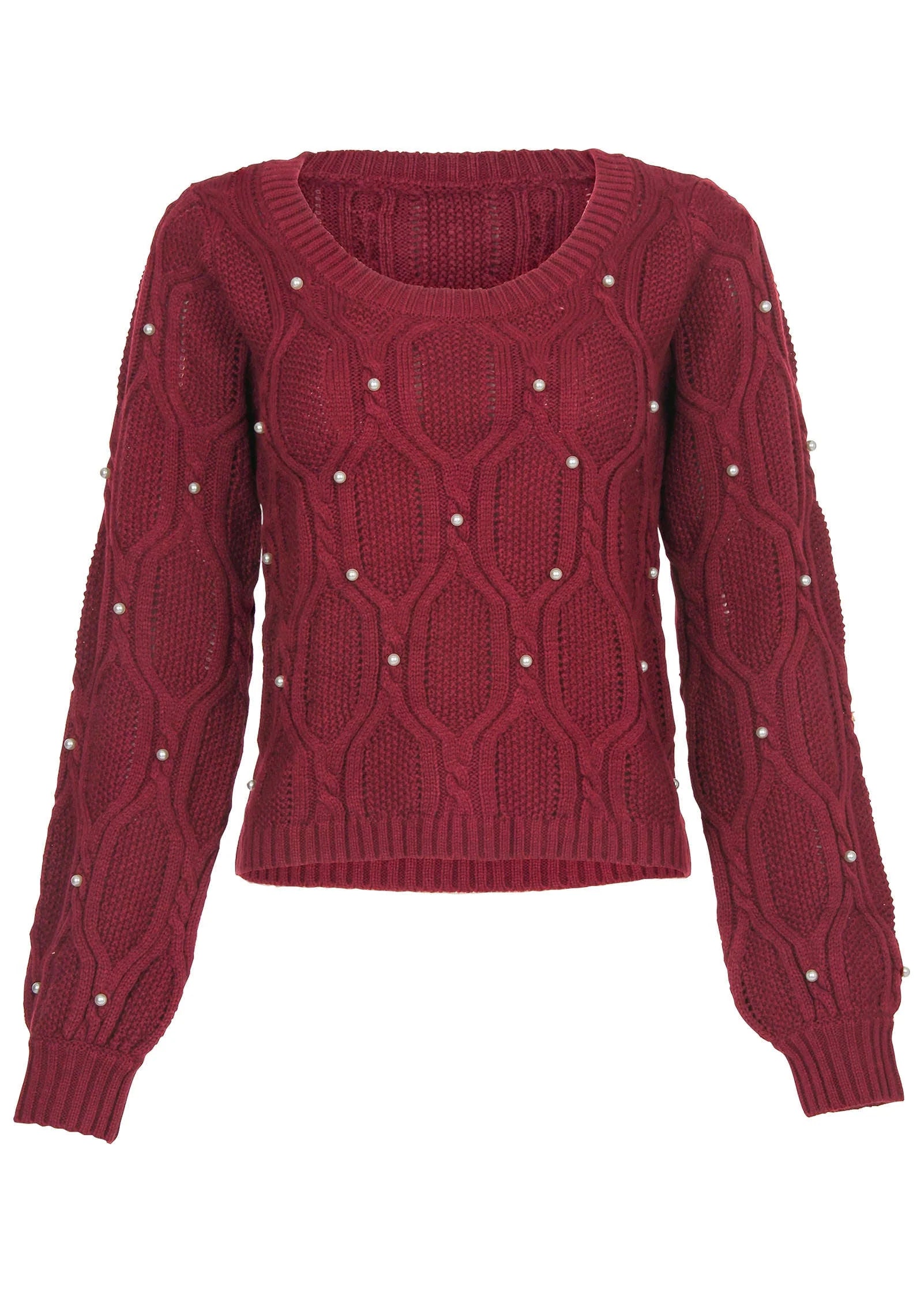 Pearl Detail Sweater Wine