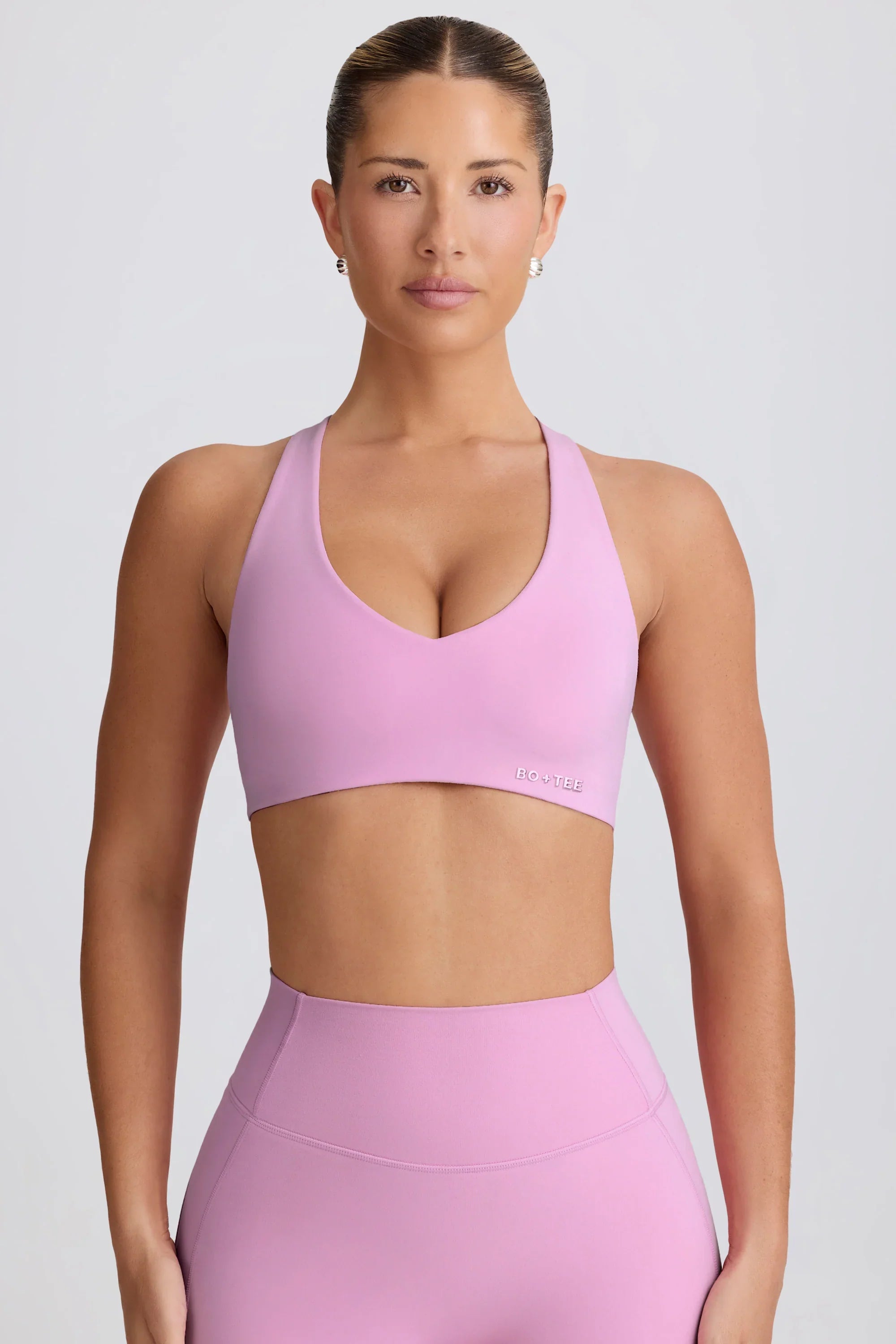 Soft Active V Neck Sports Bra in Dusty Pink