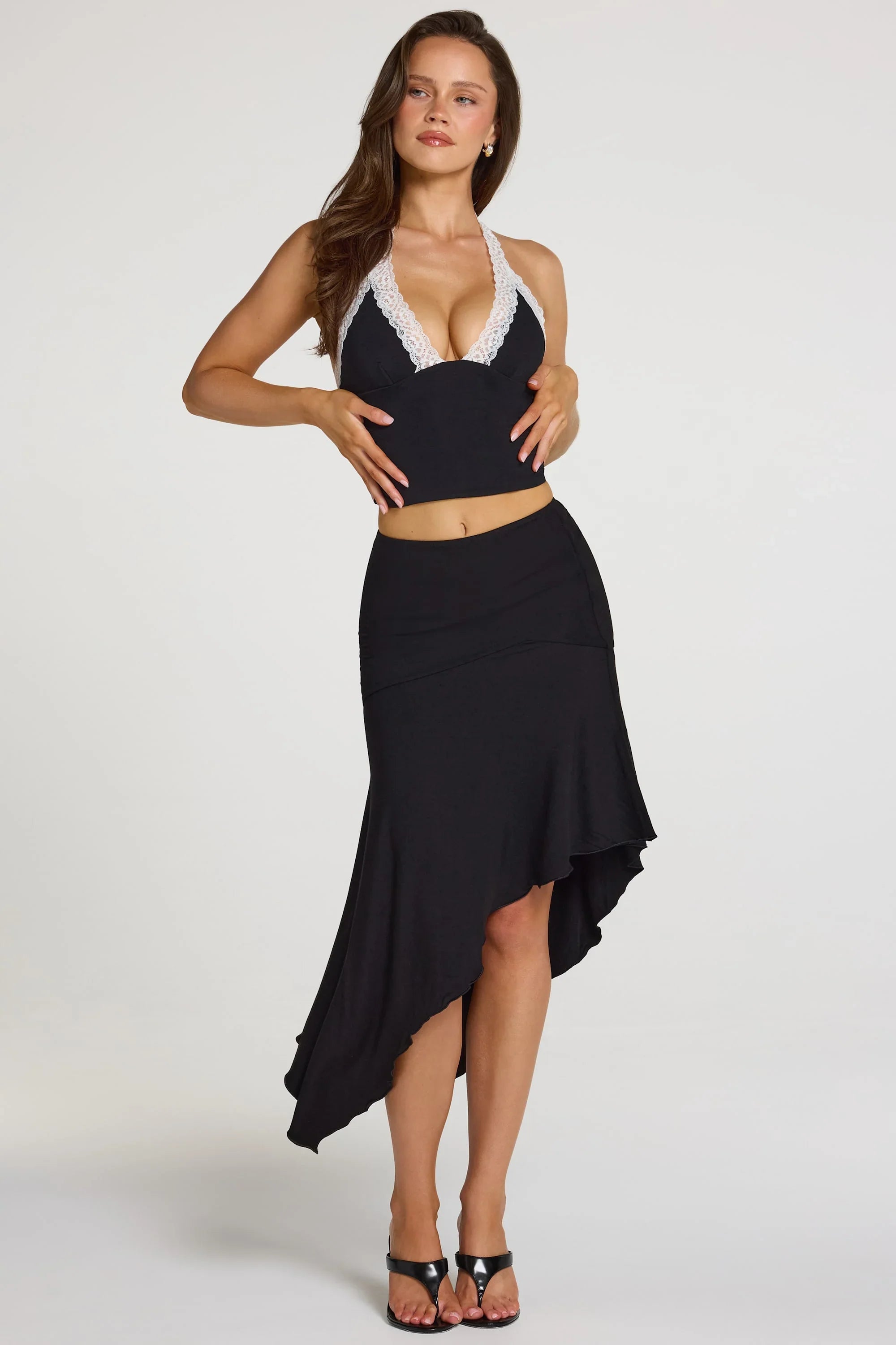 Modal Lace Trim Halterneck Top in Black