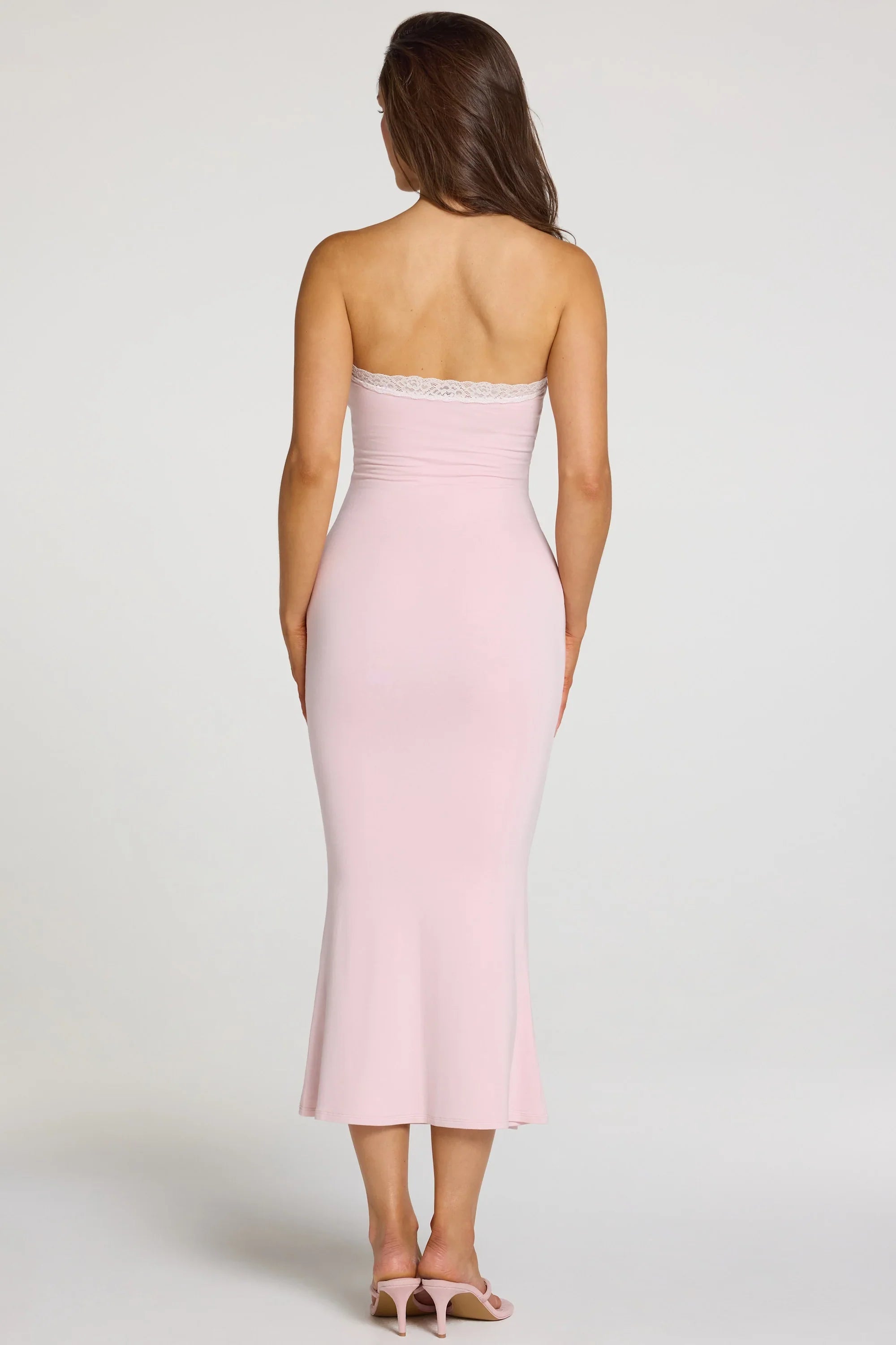 Modal Lace Trim Midaxi Dress in Baby Pink
