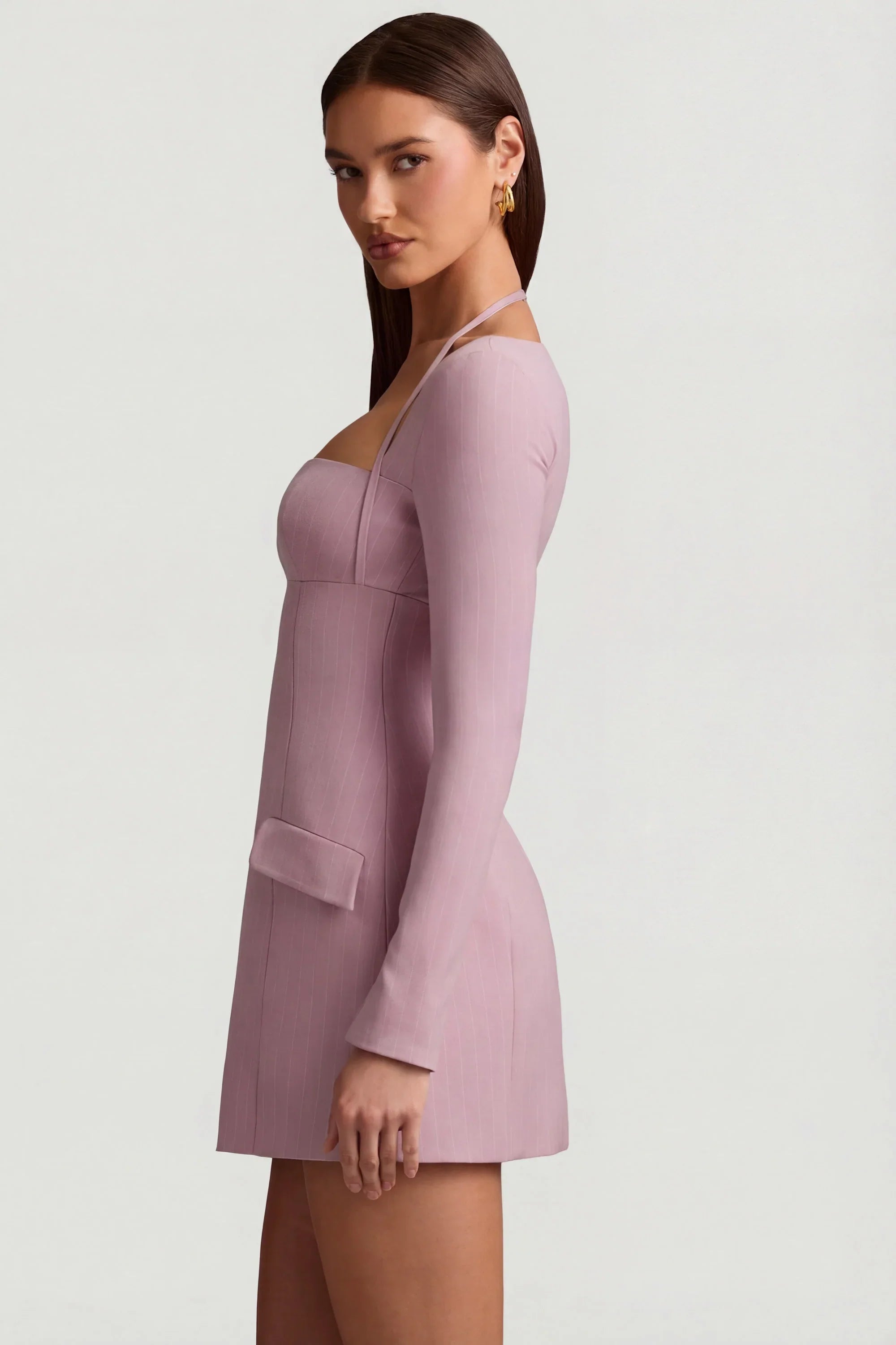 Pinstripe Structured A Line Mini Dress in Mauve