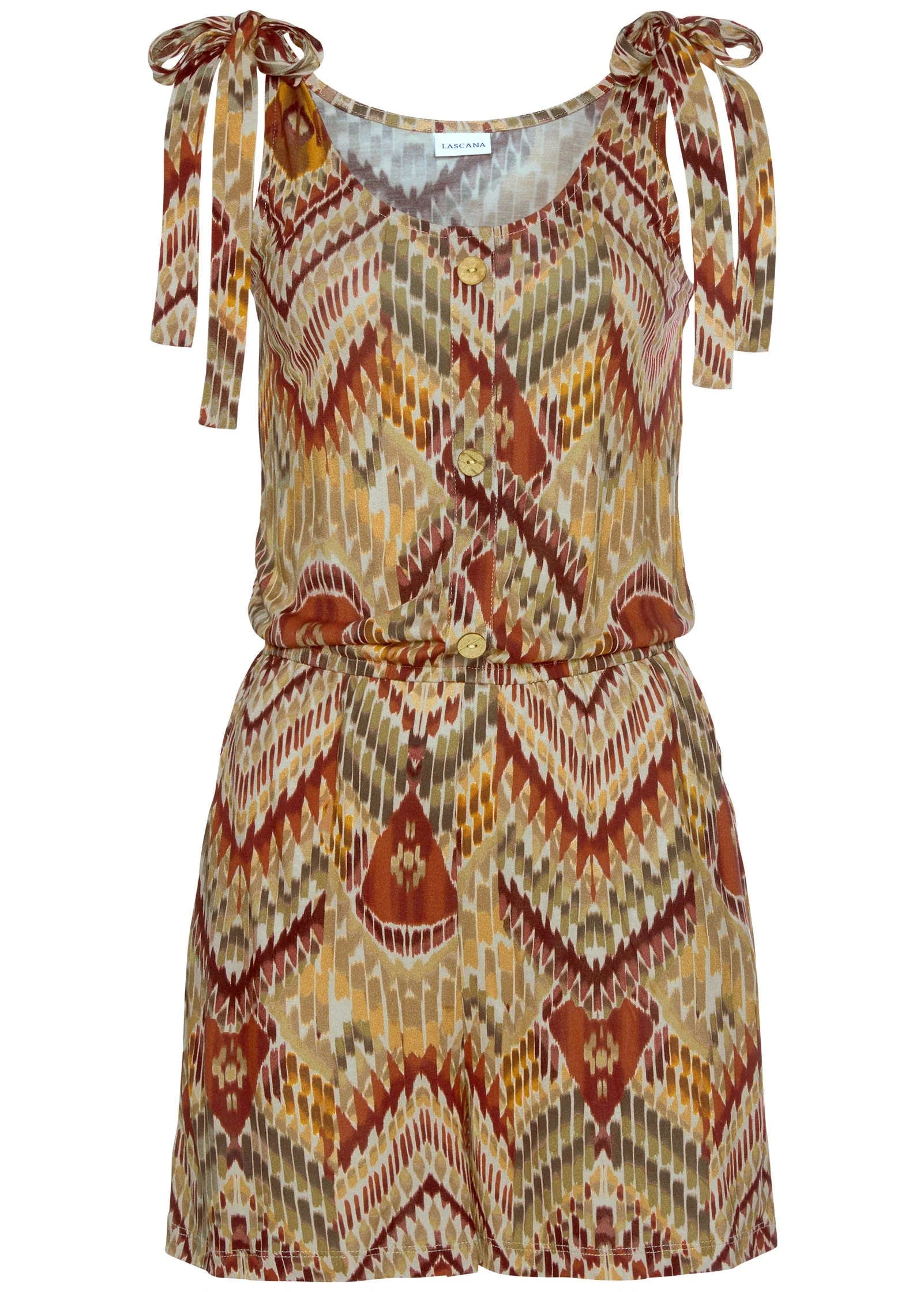 Tie Shoulder Romper Brown Multi
