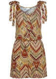 Tie Shoulder Romper Brown Multi