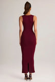 Modal Square Neck Bodycon Midi Dress in Wine