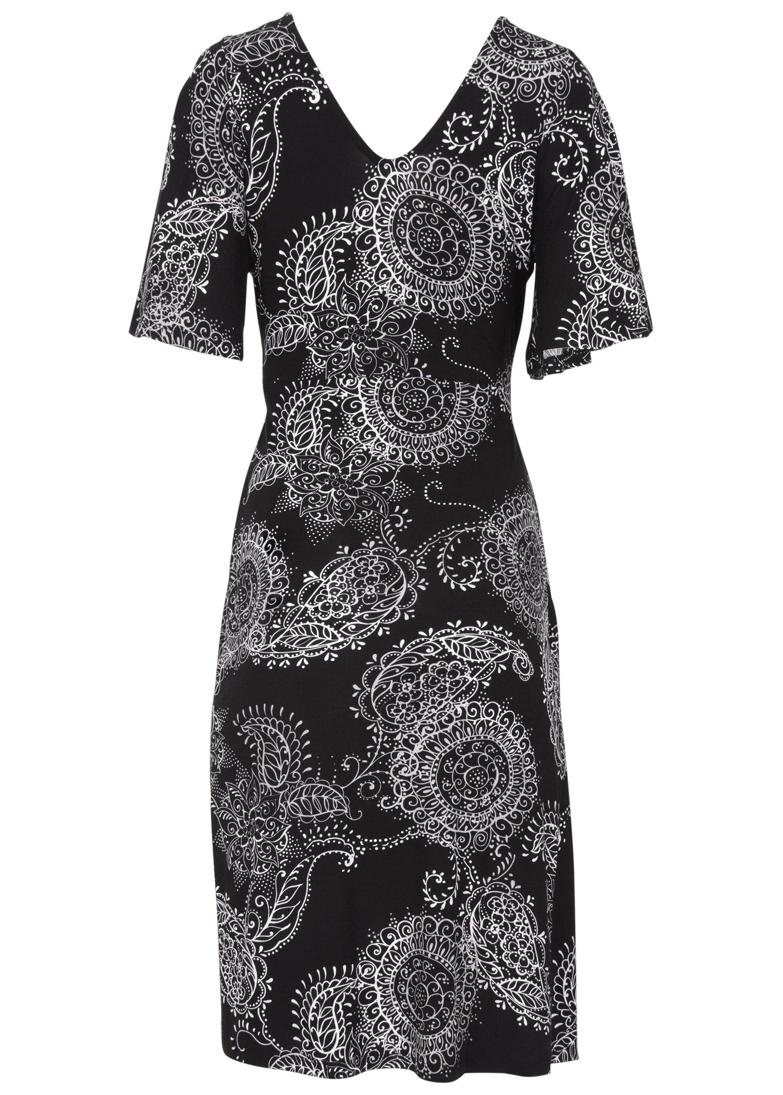 Print Midi Dress Black White