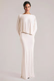 Long Sleeve Draped Maxi Dress in Vanilla