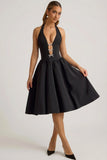 Halterneck Bow Detail Midi Dress in Black