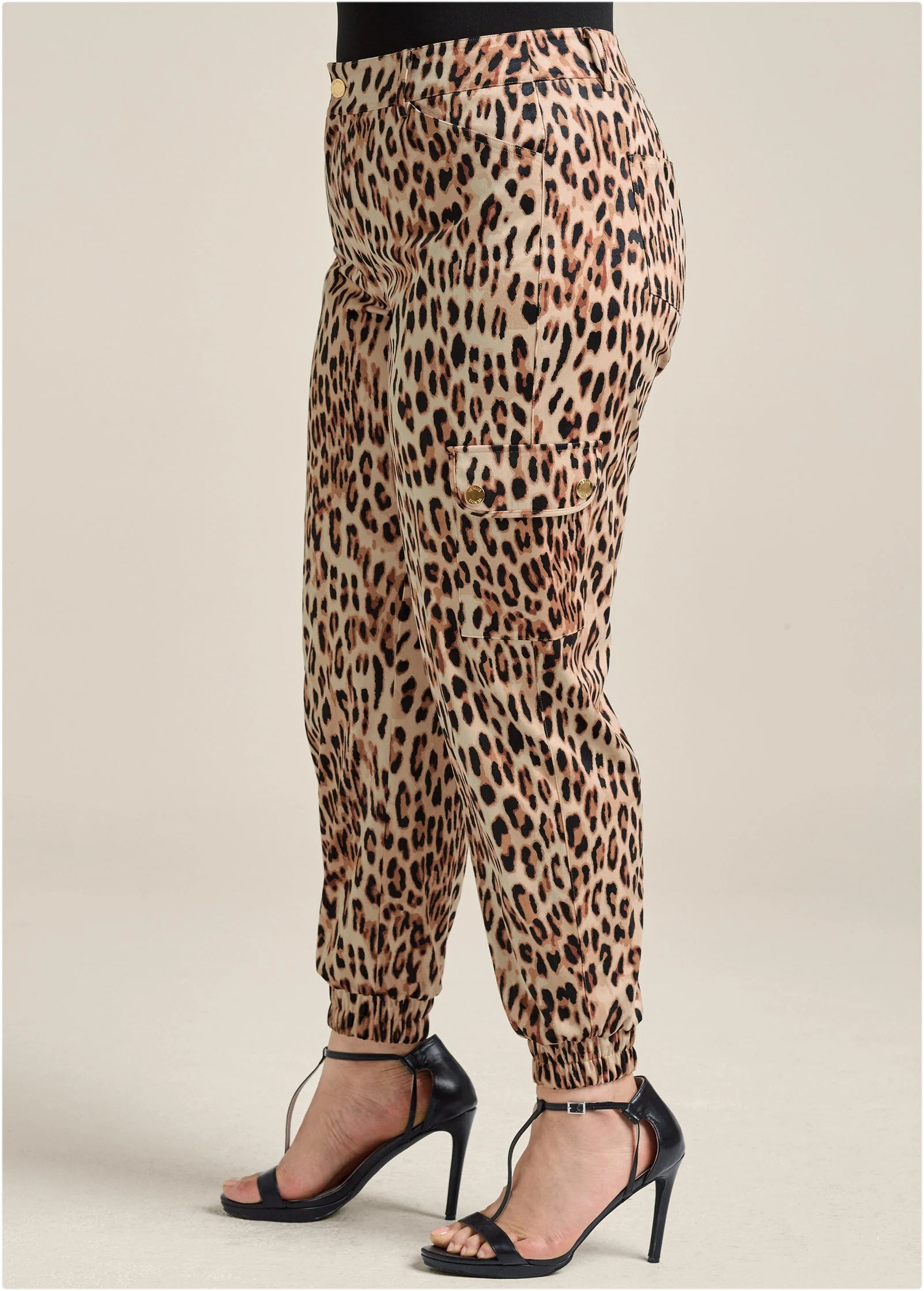 Faux Suede Leopard Print Cargo Pants Brown Multi
