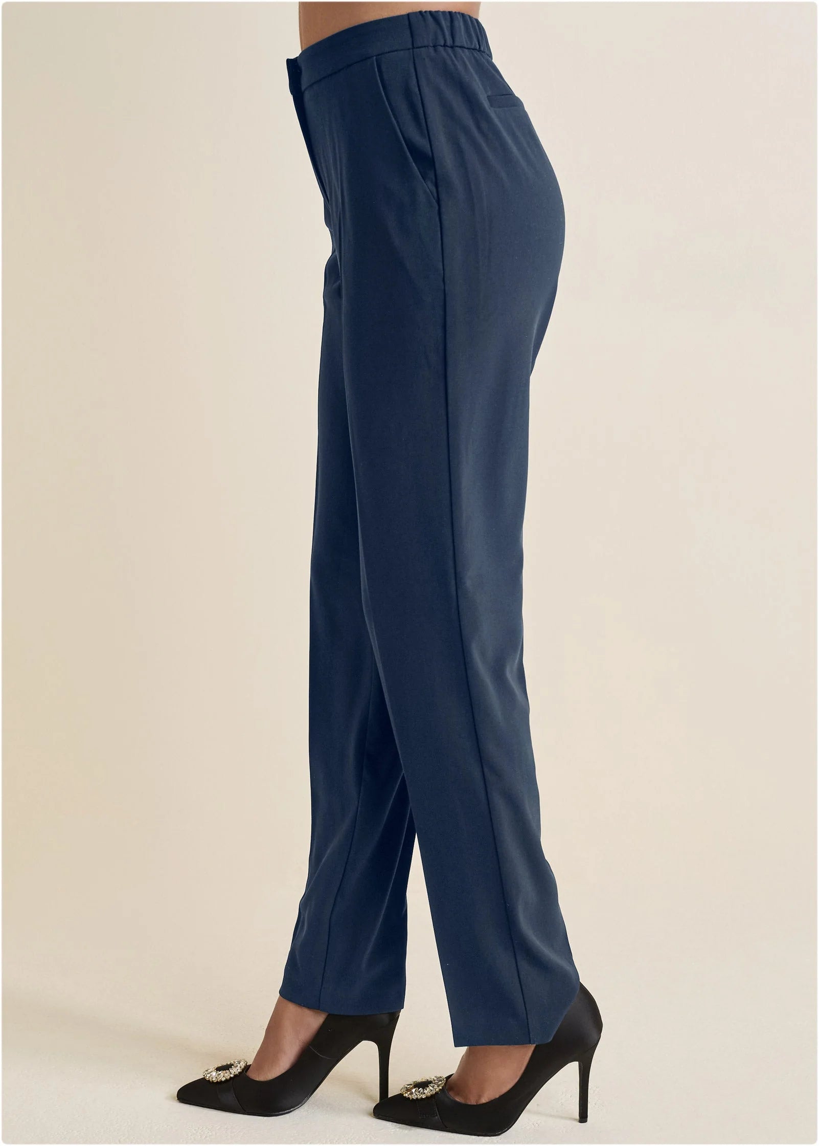 High Rise Straight Trousers Navy